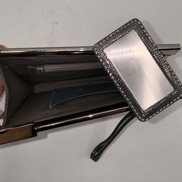 Calvin Klein Blue Metallic Leather Wristlet Wallet Clutch With Mirror - Picture 5 of 9